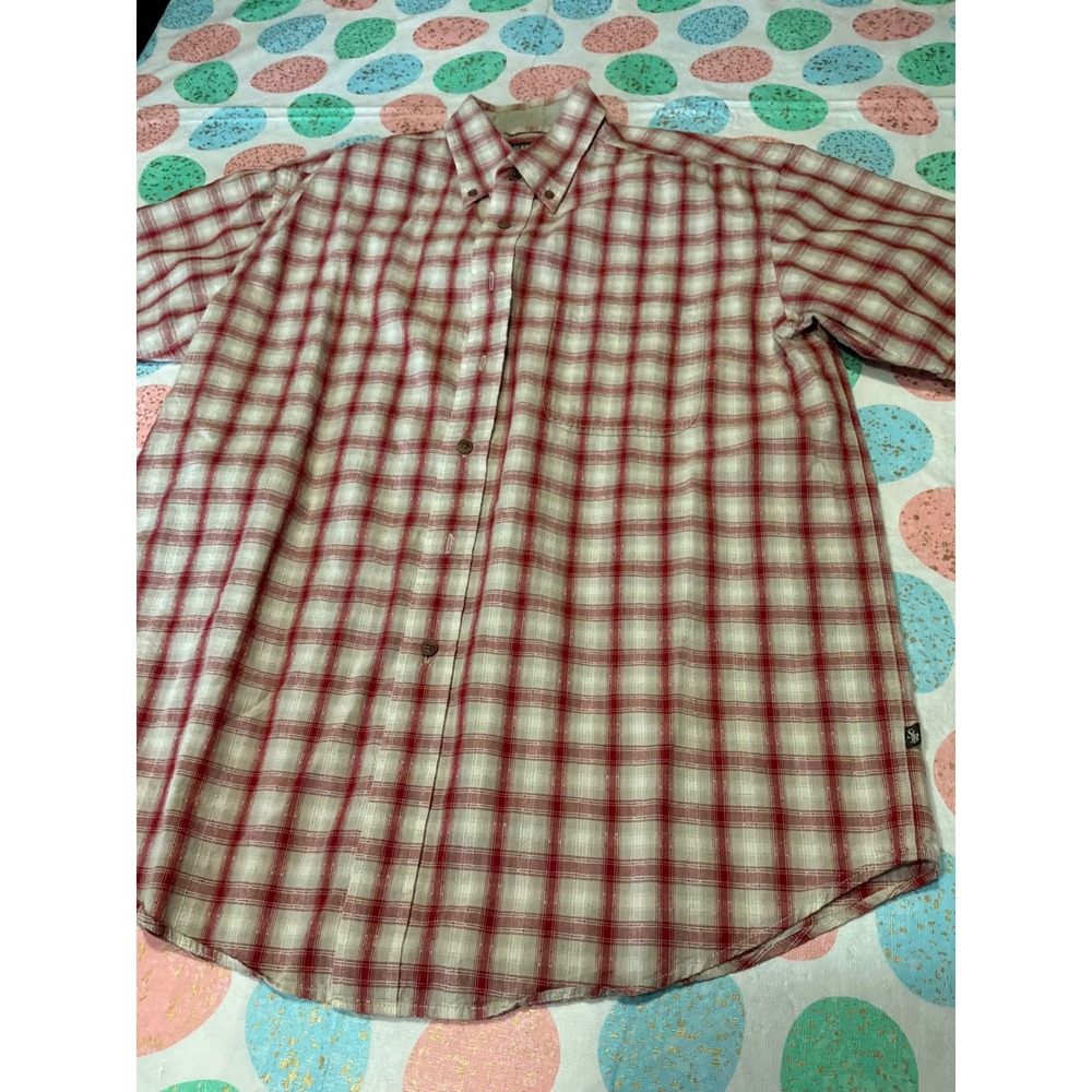 St John's Bay Red Plaid Short Sleeve Button Down Shirt Womens Large